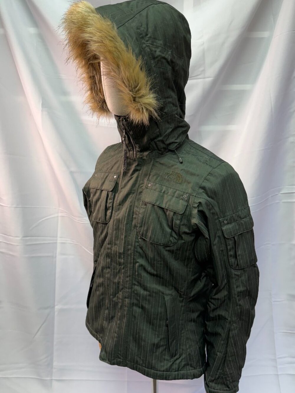 The North Face Women's Olive Green Parka Faux Fur Hood Utility Jacket Size M